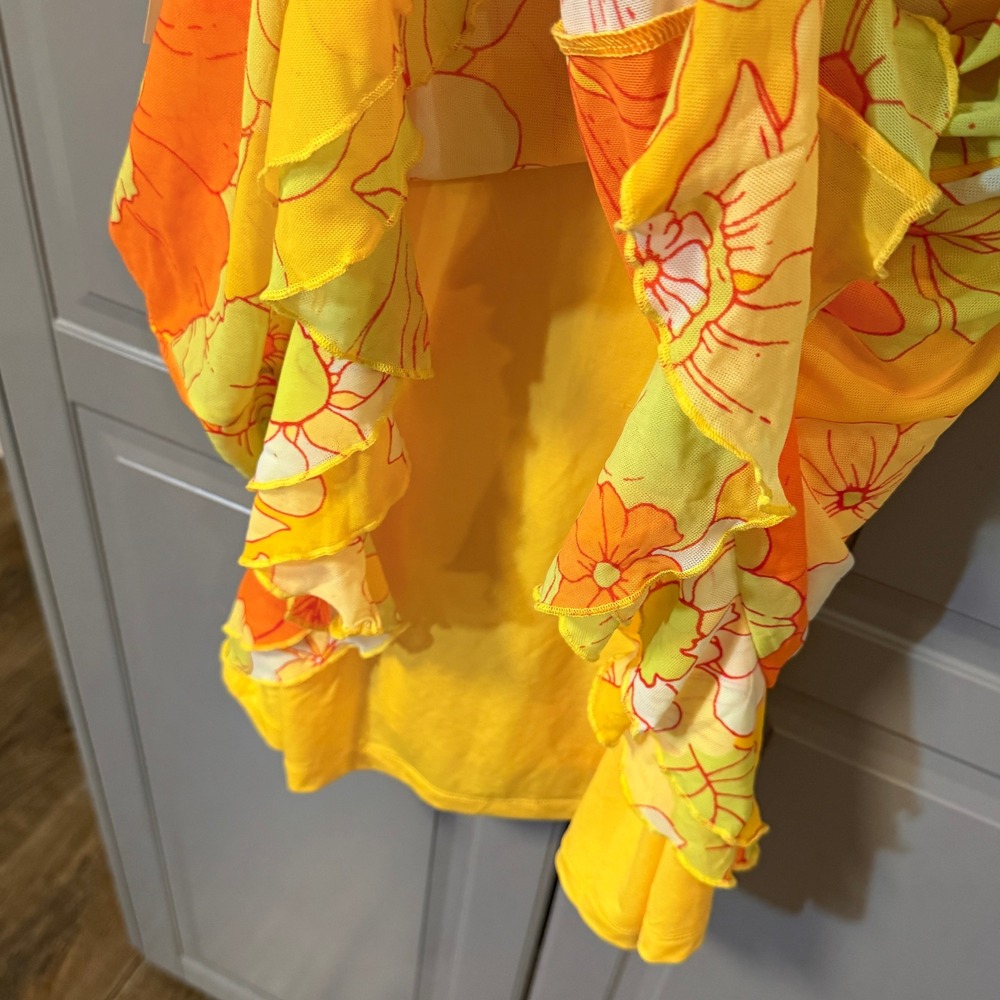 ModCloth Retro That Tropical 'Frilling' Mesh Mini Dress, Yellow Orange, L(NWT) - Picture 9 of 16